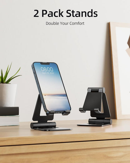 Nulaxy 2 Pack Dual Folding Cell Phone Stand, Fully Adjustable Foldable Desktop Phone Holder Cradle Dock Compatible with Phone 16 15 14 13 12 Pro Xs Xs Max Xr X 8, All Phones, Black
