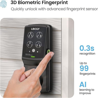 Lockly Secure Plus, Keyless Entry Door Lock, Smart Locks for Front Door, Smart Lock Deadbolt, PIN Genie® Keypad, 3D Biometric Fingerprint Sensor, Auto Lock Smart Door Lock