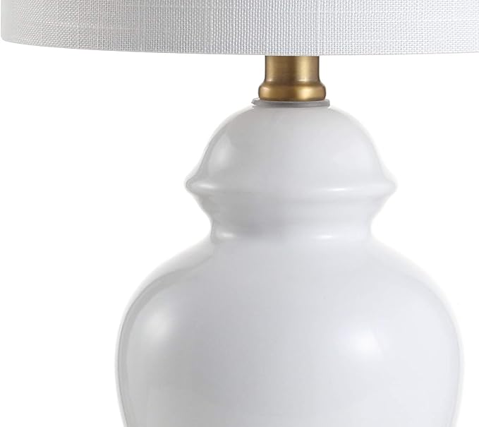 JONATHAN Y 20" White Textured Ceramic and Brass Gold Table Lamp, Glam Bedside Nightstand Lamp for Living Room Bedroom, White Linen Shade, LED Bulb Included JYL1035A