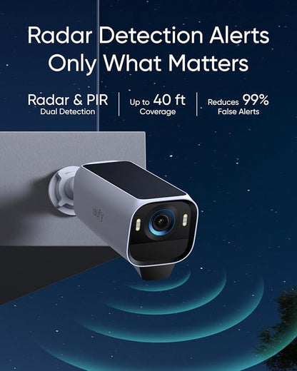 eufy Security eufyCam S3 Pro 2-Cam Kit, Solar Camera Outdoor Wireless, MaxColor Night Vision, 4K Security Camera with Solar Panel, Face Recognition AI, Expandable Local Storage, No Monthly Fee