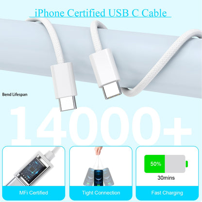 10FT Apple iPhone 16 15 Charger, 2-Pack Extra Long 10Foot USB C to Type C Charger Woven Cable Cord 20W USB C Charger Block Cube Super Quick Charging for iPhone 16 15 Pro/Plus/Pro Max,iPad Pro/Air/Mini
