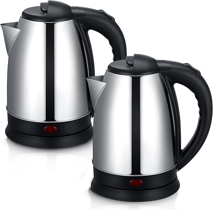 Baquler 2 Pcs 2L Electric Kettle Stainless Steel Hot Water Kettle with Auto Shut off and Boil Dry Protection Tech Electric Hot Water Pot Fast Boil for Coffee Tea Beverages