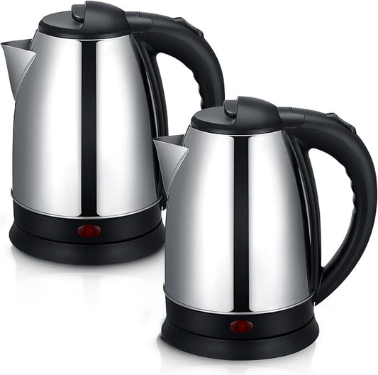 Baquler 2 Pcs 2L Electric Kettle Stainless Steel Hot Water Kettle with Auto Shut off and Boil Dry Protection Tech Electric Hot Water Pot Fast Boil for Coffee Tea Beverages
