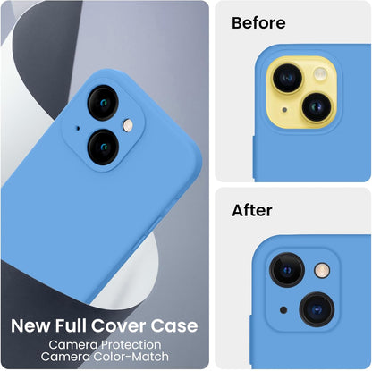FireNova Designed for iPhone 14 Case, Silicone Upgraded [Camera Protection] Phone Case with [2 Screen Protectors], Soft Anti-Scratch Microfiber Lining Inside, 6.1 inch, Blue