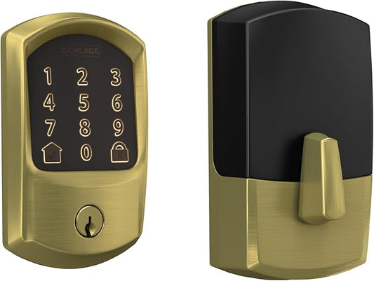 Schlage Encode Smart WiFi Deadbolt Lock for Front Door - Keyless Entry with App or Touchscreen - Works with Alexa, Hey Google, & Airbnb - Create Codes for Guests - Satin Brass