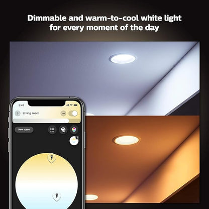 Philips Hue Smart Recessed 5/6 Inch LED Downlight - White Ambiance Warm-to-Cool White Light - 1 Pack - 1100LM - Indoor - Control with Hue App - Works with Alexa, Google Assistant and Apple Homekit