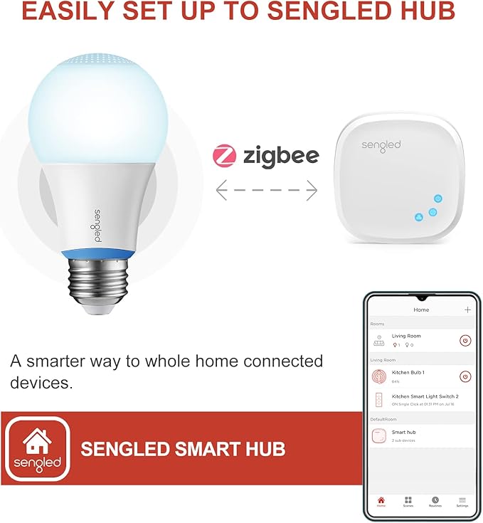 Sengled Zigbee Smart Light Bulbs, Smart Hub Required, Work with SmartThings and Echo with Built-in Hub, Voice Control with Alexa and Google Home, 5000K 100W Eqv. Daylight A19 Alexa Light Bulb, 2 Pack