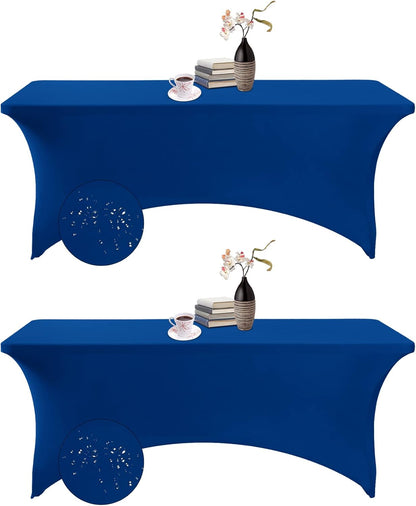 2Pack Spandex Waterproof Table Covers 6ft，Spandex 6ft Waterproof Table Cover for Party,Wedding, Banquet, and Events(Classicbule)