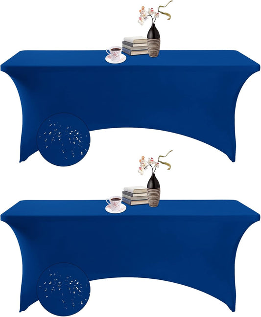 2Pack Spandex Waterproof Table Covers 6ft，Spandex 6ft Waterproof Table Cover for Party,Wedding, Banquet, and Events(Classicbule)
