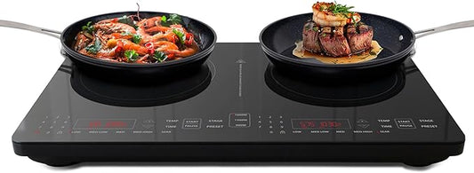 Nuwave Double Pro Cooktop Induction Countertop Burner, Portable, 900/1500/1800W with Dynamic Watt Technology, 50°F to 575°F, 8” Heating Coil, Shatter-Proof Ceramic Glass, Seamless IMD Touch Panel