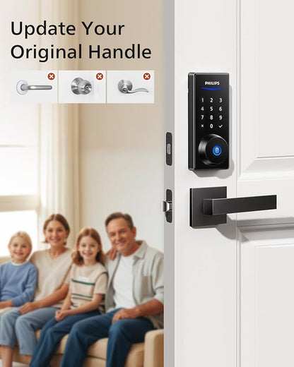 Philips Smart Lock with Handles, Keyless Entry Door Lock Set, Keypad Door Lock with 2 Level Handles, Digital Keypad Deadbolt for Front Door, App Fingerprint PIN Code Unlocking, Auto Locking