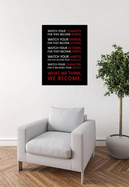Watch Your Thoughts Inspirational Wall Art for Office Classroom Motivational Canvas Painting Inspiring Quotes Posters Prints Artwork Living Room Home Decor Framed Ready to Hang [18''W x 24''H]