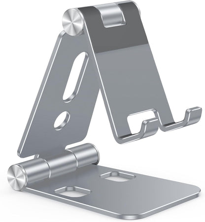 OMOTON Foldable Cell Phone Stand, C4 Portable Aluminum Phone Holder, Adjustable Phone Dock Cradle Compatible with iPhone 16/15/14 Pro Max, Samsung Galaxy, Small Tablets and Other Phones, Grey