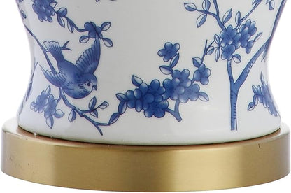 JONATHAN Y 22" Blue/White Ceramic Table Lamp, French Country Chinoiserie Ginger Jar LED Bedside Lamp for Living Room Bedroom, White Linen Shade, JYL3005A