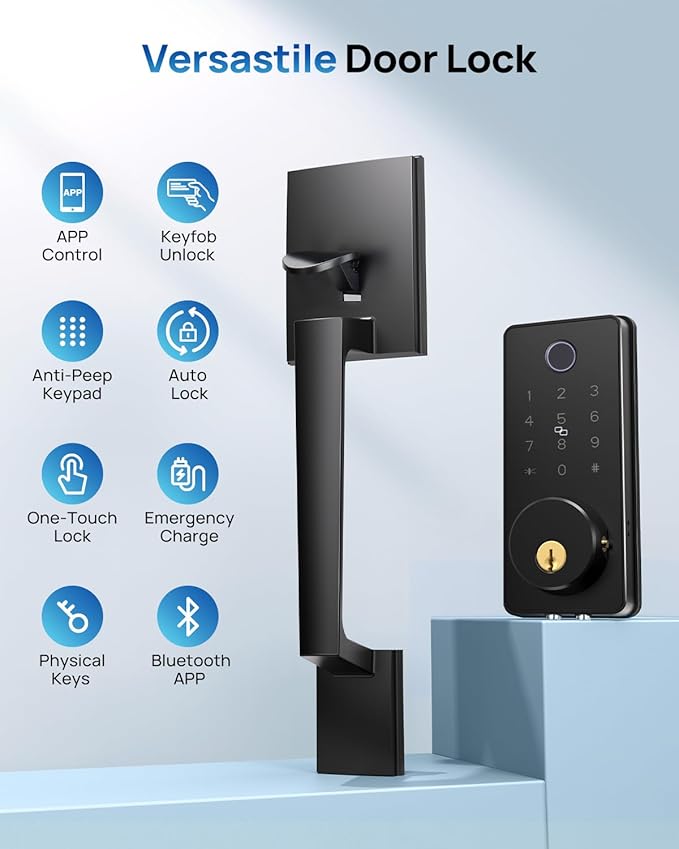 BlackSmith WiFi Smart Door Locks for Front Door Set 0.1s Unlock Keyless Entry Door Lock with Front Door Handle, APP Remote Control, Easy Installation for Hotels, Vacation Rental Homes, Property