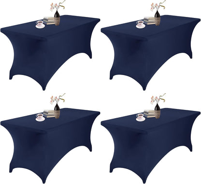 4Pack Spandex Waterproof Table Covers 6ft，Spandex 6ft Waterproof Table Cover for Party,Wedding, Banquet, and Events(Navy)