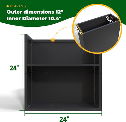 Black Steel Metallic Heavy Planter for Outdoor Plants 24"x12"x24" Outdoor Metal Planter Spliced Flower Pot with Partitions for Outside,Indoor,Garden (Black, 24 * 12 * 24)