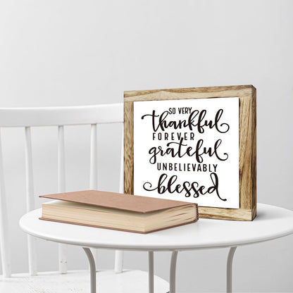 Thankful Grateful Blessed Sign, Inspirational Wood Sign, Wooden Plaques Signs Table Decor, Rustic Desk Decorate, Christian Home Decorate, Appreciation Gift, Mom Gift, Farmhouse Signs