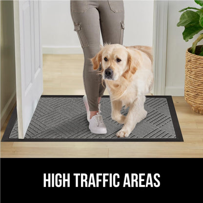 GORILLA GRIP 100% Waterproof All-Season WeatherMax Doormat US Designed Natural Rubber, Stain and Fade Resistant, Low Profile Indoor Outdoor Door Mats, Easy Clean Patio Mat, 17x29, Steel Diamond