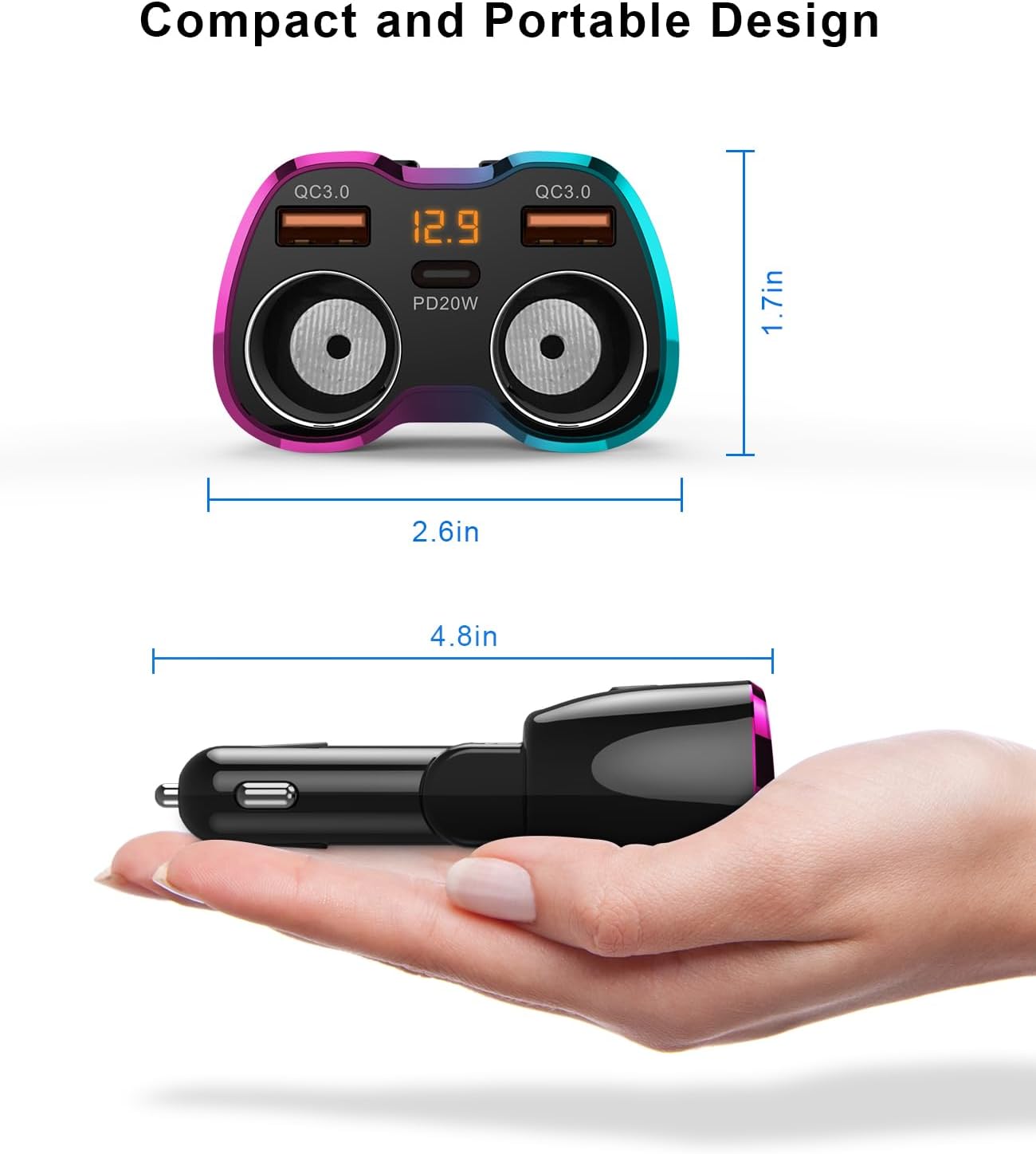 2024 Upgraded Cigarette Lighter Splitter, SUPERONE 180W 2-Socket Cigarette Lighter Adapter with Dual QC3.0 and 20W PD USB C Car Charger Splitter for GPS/Dash Cam/Laptop/iPad/iPhone 16/15/14/13/12/11