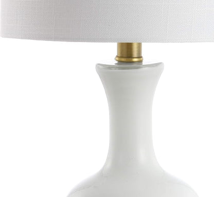 JONATHAN Y 22" White Modern Glass Table Lamp Set of 2, Brass Gold Bedside Lamp with White Linen Shade for Bedroom Living Room, LED Bulbs Included JYL4033A-SET2