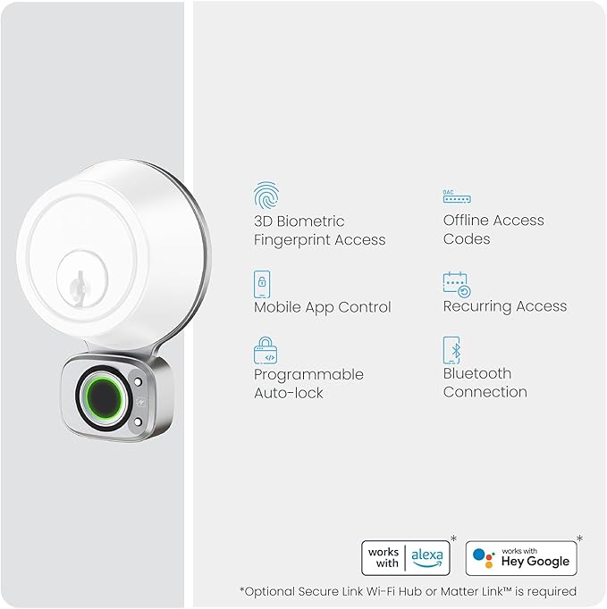 Lockly Access Touch, 3D Biometric Fingerprint Sensor, Retrofit Smart Lock, Turn Any Deadbolt Into a Smart Lock (Satin Nickel)