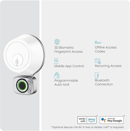 Lockly Access Touch, 3D Biometric Fingerprint Sensor, Retrofit Smart Lock, Turn Any Deadbolt Into a Smart Lock (Satin Nickel)