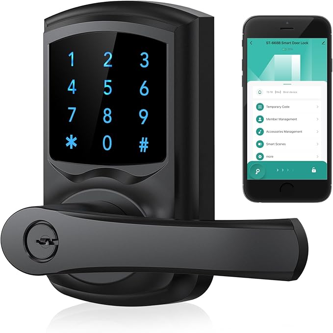 Hidalife Smart Door Lock with Handle, Keyless Entry Digital Lock with Keypad for Front Doors, Touchscreen, One-Touch Toggle, App Control