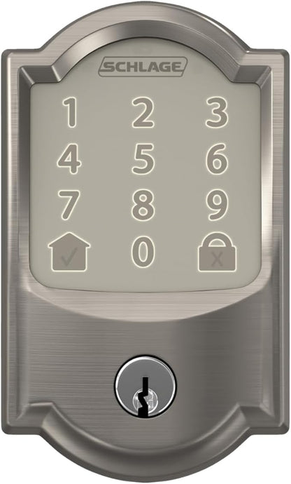 Schlage Encode Smart WiFi Deadbolt Lock for Front Door - Keyless Entry with App or Touchscreen - Works with Alexa, Hey Google, & Airbnb - Create Codes for Guests - Satin Nickel