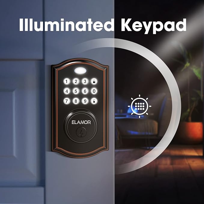 Keyless Entry Door Lock - Electronic Deadbolt Lock with Keypads, Auto Lock, 50 User Codes, Security Waterproof Smart Lock Easy to Install, Ideal for Front Door, Home Use, Apartment - ELAMOR M19 ORB
