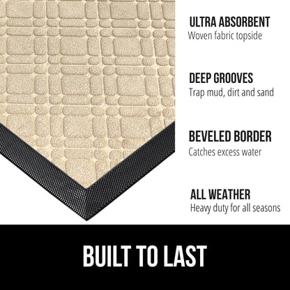 GORILLA GRIP 100% Waterproof All-Season WeatherMax Doormat, 72x24, US Designed Natural Rubber, Stain and Fade Resistant, Low Profile Indoor Outdoor Door Mats, Easy Clean Patio Mat, Modern Latte