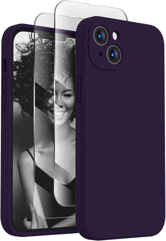 FireNova Designed for iPhone 13 Case, Silicone Upgraded [Camera Protection] Phone Case with [2 Screen Protectors], Soft Anti-Scratch Microfiber Lining Inside, 6.1 inch, Purple