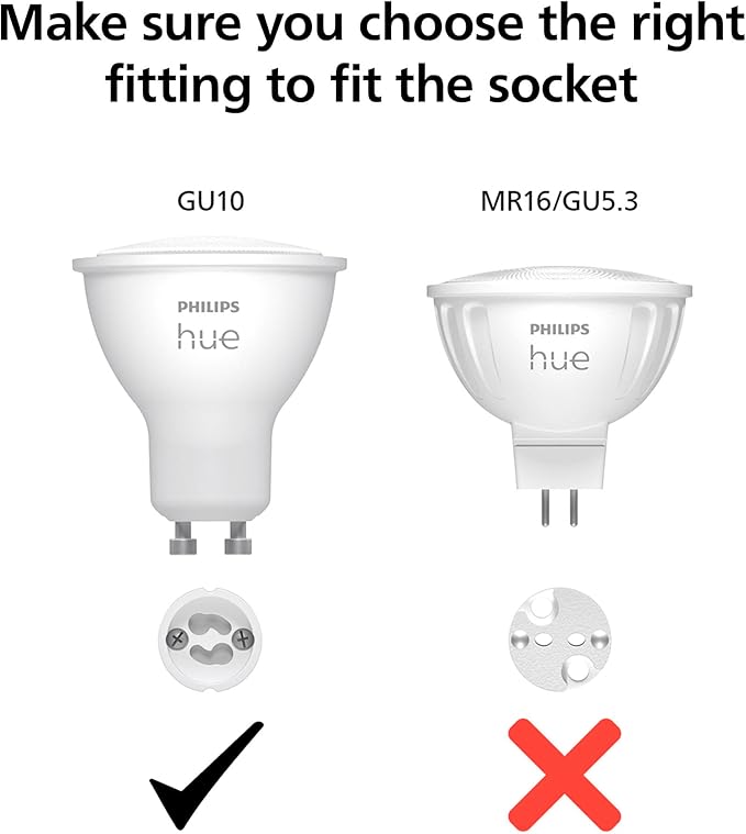 PHILIPS Hue Smart 60W GU10 LED Bulb, White Light, 2 Pack, 450LM, Indoor Light Bulbs, Control with Hue App, Compatible with Alexa, Google Assistant and Apple HomeKit