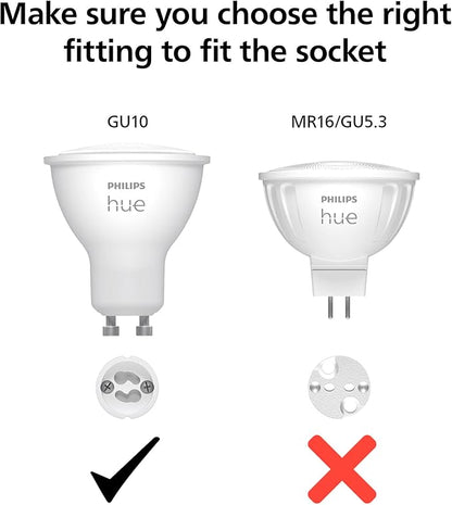 PHILIPS Hue Smart 60W GU10 LED Bulb, White Light, 2 Pack, 450LM, Indoor Light Bulbs, Control with Hue App, Compatible with Alexa, Google Assistant and Apple HomeKit