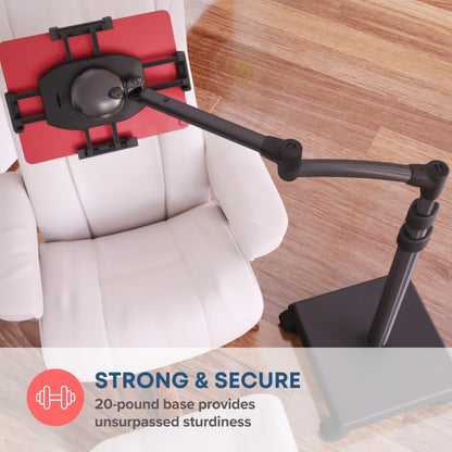 LEVO G2 Deluxe Premium Tablet Floor Stand with Long Extension Arm – Adjustable Rolling iPad Holder & Mobile Cart for Bed, Sofa, or Office–Ergonomic 5-Axis Arm, 30–56″ Height, Fits up to 13.5″ Devices