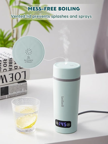 balbali Dual Voltage Travel Kettle 100-250V - 12oz Portable Water Boiler/Warmer/Heater for Boiling Water - 4 Preset Temperature Control Portable Tea Kettle Electric Travel - Green