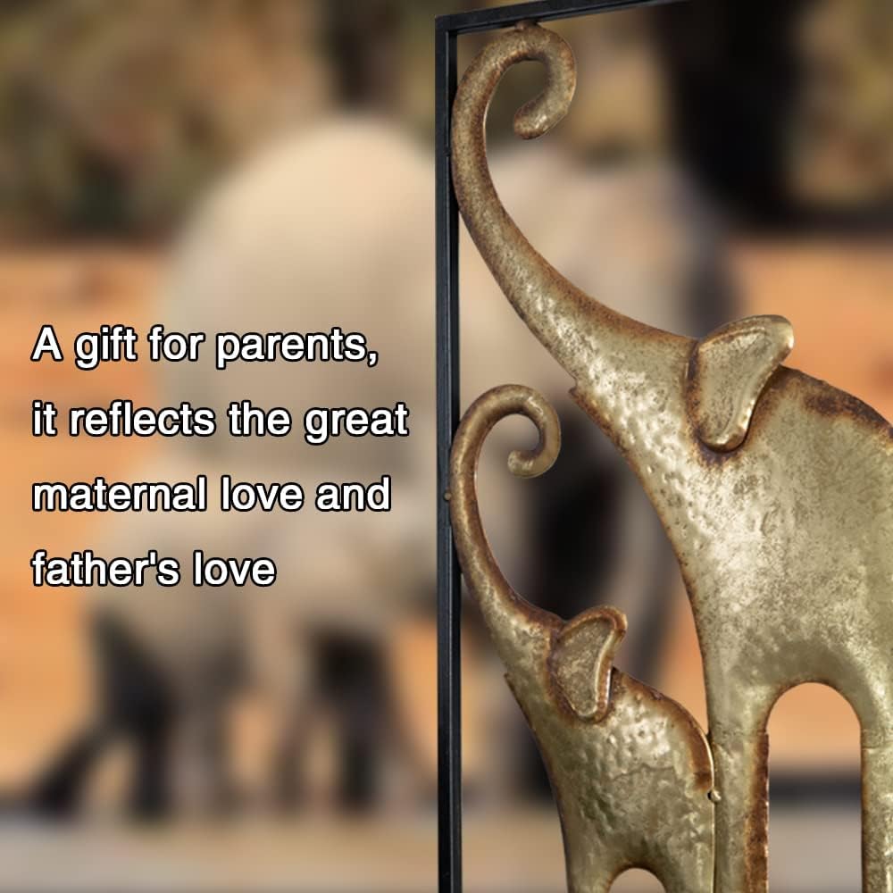 HKaikzo Set of 2 Elephant Wall Decor, African Wall Decor, Gold Elephant Wall Art, Animal Decorations for Living Room, Modern Metal Decor(11.8x27.6in)