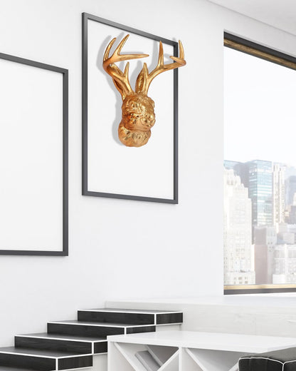 Pumdut Jackalope Wall Mount - Stunning Animal Head Wall Mount with Deer Antlers Decor - Gold Wall Decor for Home or Office, Elegant Deer Head Wall Sculptures