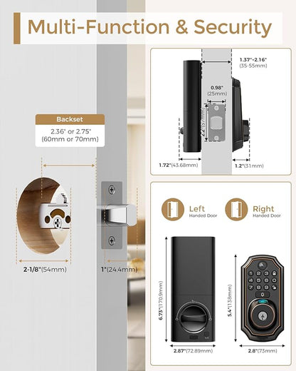 WiFi Video Smart Lock with Camera -Keyless Entry Deadbolt, 5-in-1 (Camera+Doorbell+Fingerprint+Keypad), App Control, Two-Way Audio, Waterproof, Easy Installation