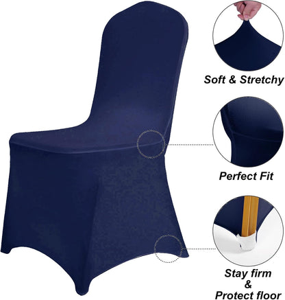 SUPERO Navy Chair Cover, 12PCS Stretch Waterproof Polyester, Protector Chair Cover for Party, Banquet, Wedding Event, Hotel, Universal Fit