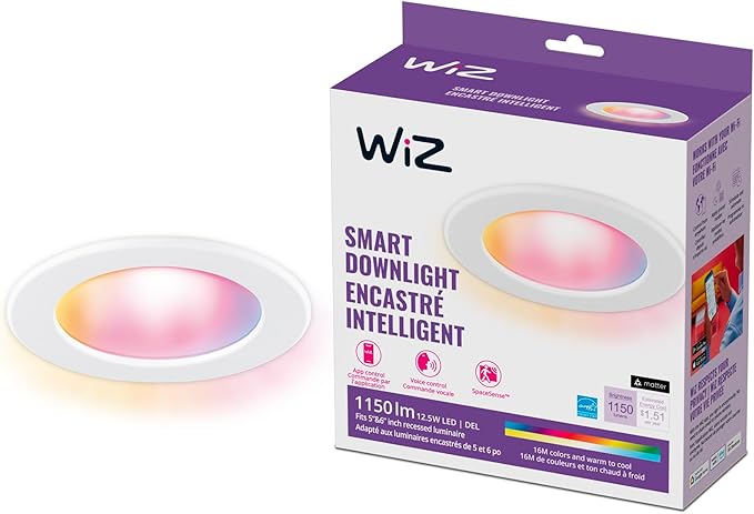 WiZ Connected Retrofit Recessed Downlight, 1150 Lumens, 6 Inch Matter Compatible LED Color Changing Lights, Motion Recessed Lighting ,Connects to your Wi-Fi, 1 Pack