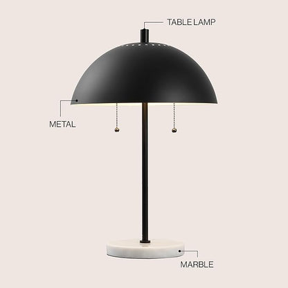 JONATHAN Y 20.75" Black/White Marble 2-Light LED Table Lamp for Modern Bedside Decor, Glam Desk Lamp, Gold Metal Dome Shade, Pull Chain Switch, Bulbs Included (JYL1071B)