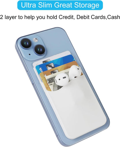 SS Phone Wallet, Card Holder for Phone Case Stick on Silicone Double Phone Pocket Suitable for iPhone Samsung Galaxy Any Smartphone 3 Pack