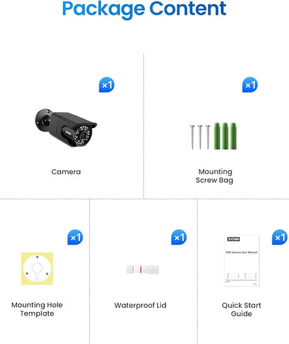 ZOSI 4K 8MP Security PoE IP Bullet Camera Outdoor Indoor with Audio, Human Detection, 100ft B&W Night Vision, 4.0mm Lens, 90° Viewing Angle, IP66 Weatherproof (Only Work 4K POE NVR)