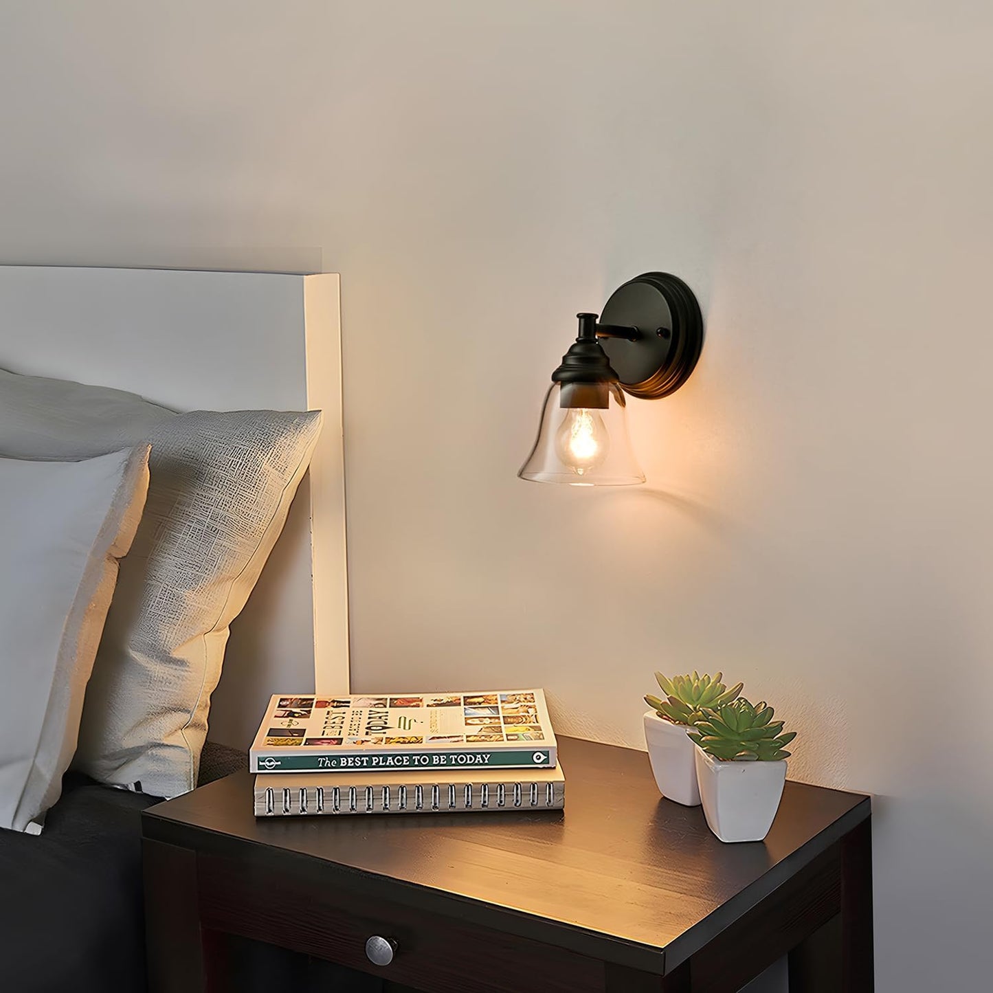 Moder 1-Light Black Wall Sconce Clear Glass Bell Shape Light Fixtures for Farmhouse, Bathroom, Living Room, Stairway Set of 2