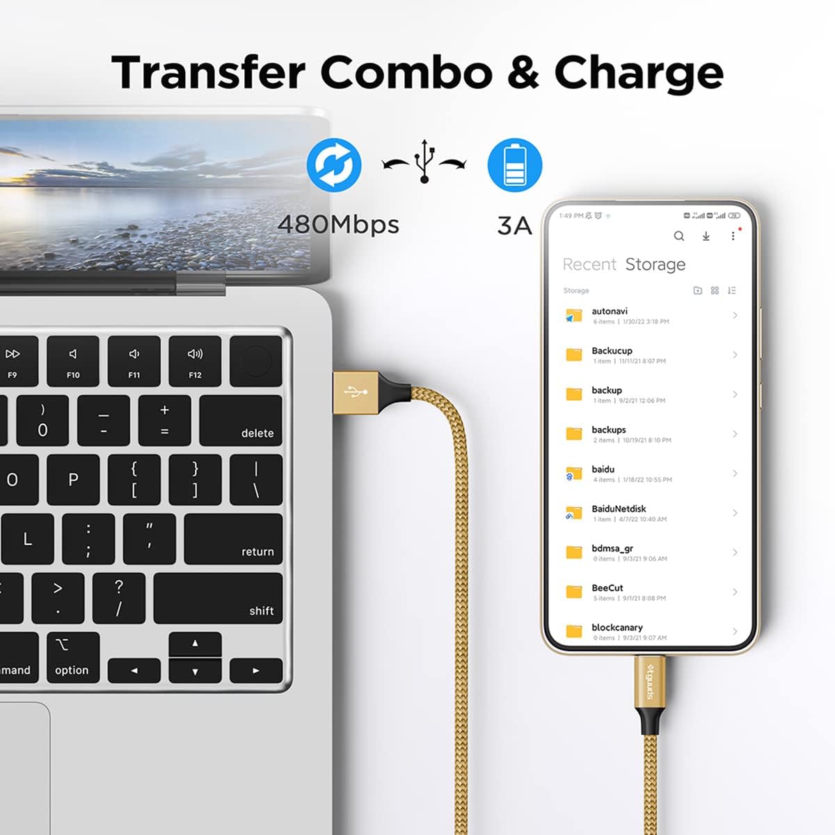 etguuds 6ft USB A to USB C Cable 3A Fast Charging, 2-Pack USB A to USB Type C Charger Cord for iPhone 16 15 Pro/Pro Max/Plus, for Samsung Galaxy S24 S23 S22 S21 S20 S10 A55 A54 Flip Note, Moto, Gold