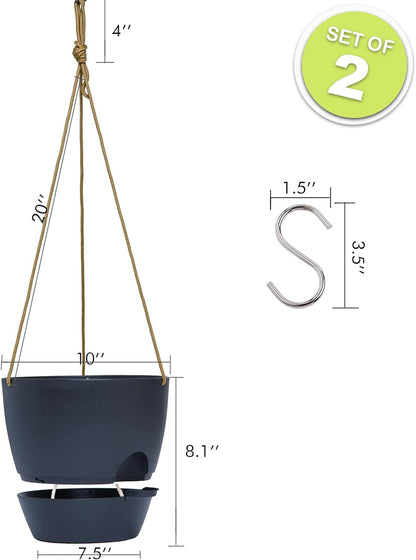 10 Inch Self Watering Hanging Pots, 2 Pack Hanging Planters with 40oZ Deep Reservior for Indoor Outdoor Plants Flowers, Black