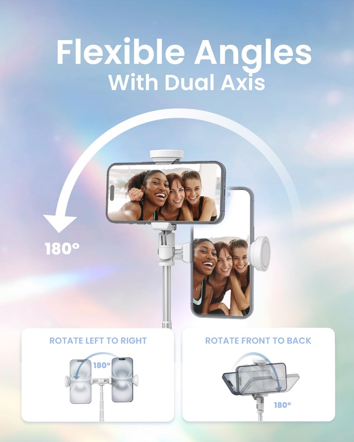 KraftGeek Tripod for iPhone, 66” JustTap Phone Tripod, Selfie Stick Cell Phone Stand for Recording Travel, Content Creator Essentials, White