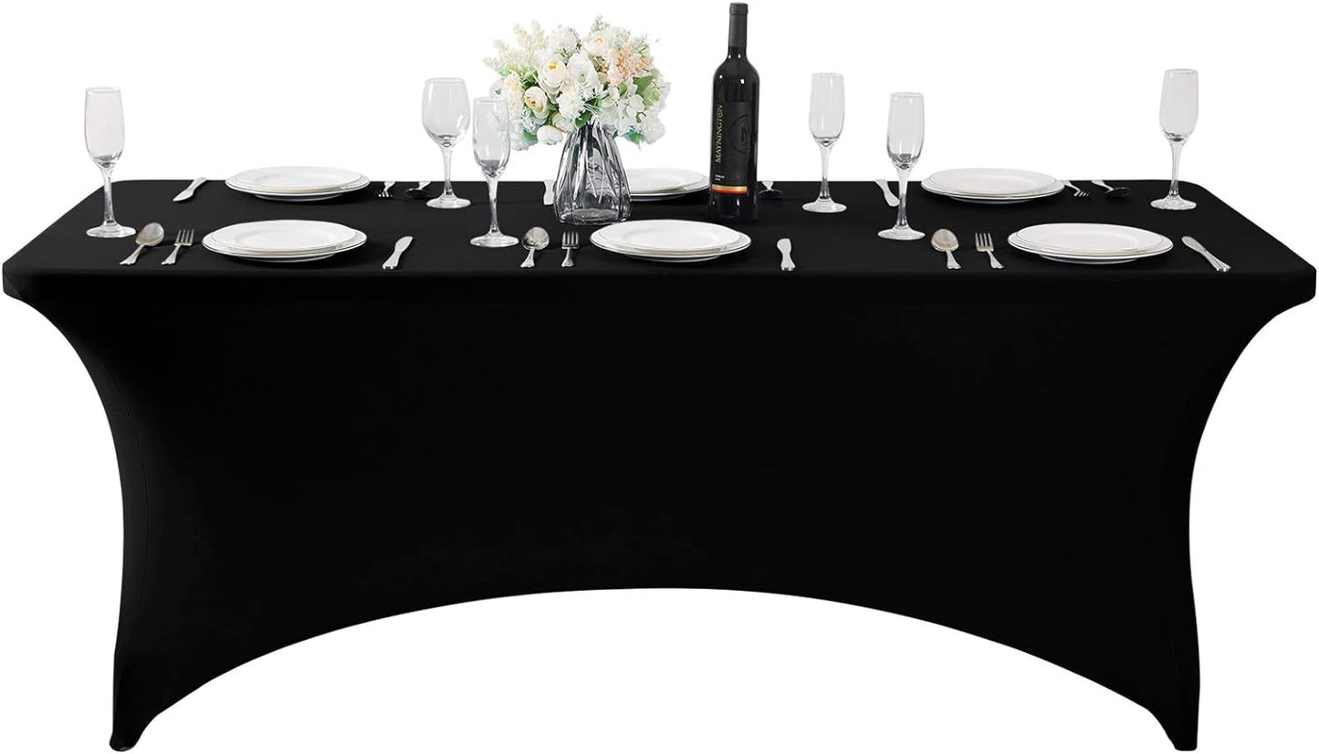 SuperO 2Pack Waterproof Spandex Table Cover for 6FT Table Universal Fitted Stretch Tablecloth for Party, Banquet, Wedding and Events-Black