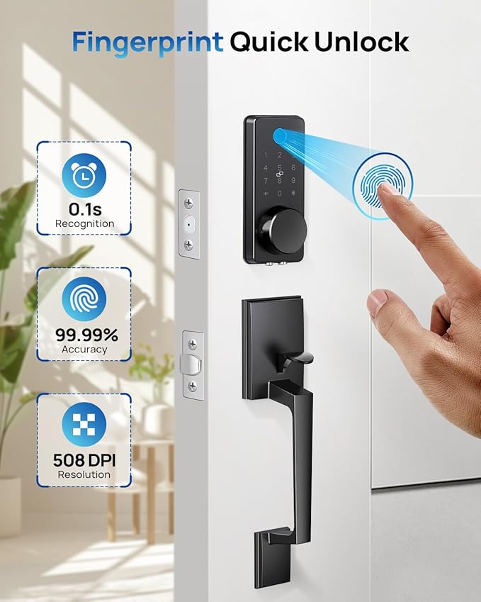 BlackSmith WiFi Smart Door Locks for Front Door Set 0.1s Unlock Keyless Entry Door Lock with Front Door Handle, APP Remote Control, Easy Installation for Hotels, Vacation Rental Homes, Property